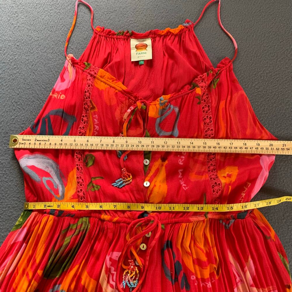 Farm Rio Mixed Fruits Ocean Maxi Dress Tiered Beaded Tassel Tropical Resort XL - Picture 10 of 16